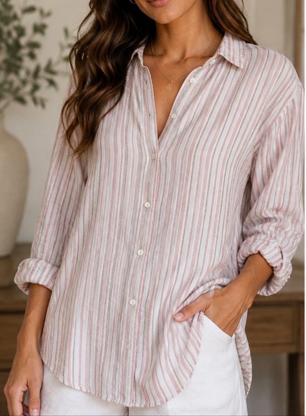 100% linen Jones New York Womens Long Sleeve Striped Button-Up Shirt Size 1X